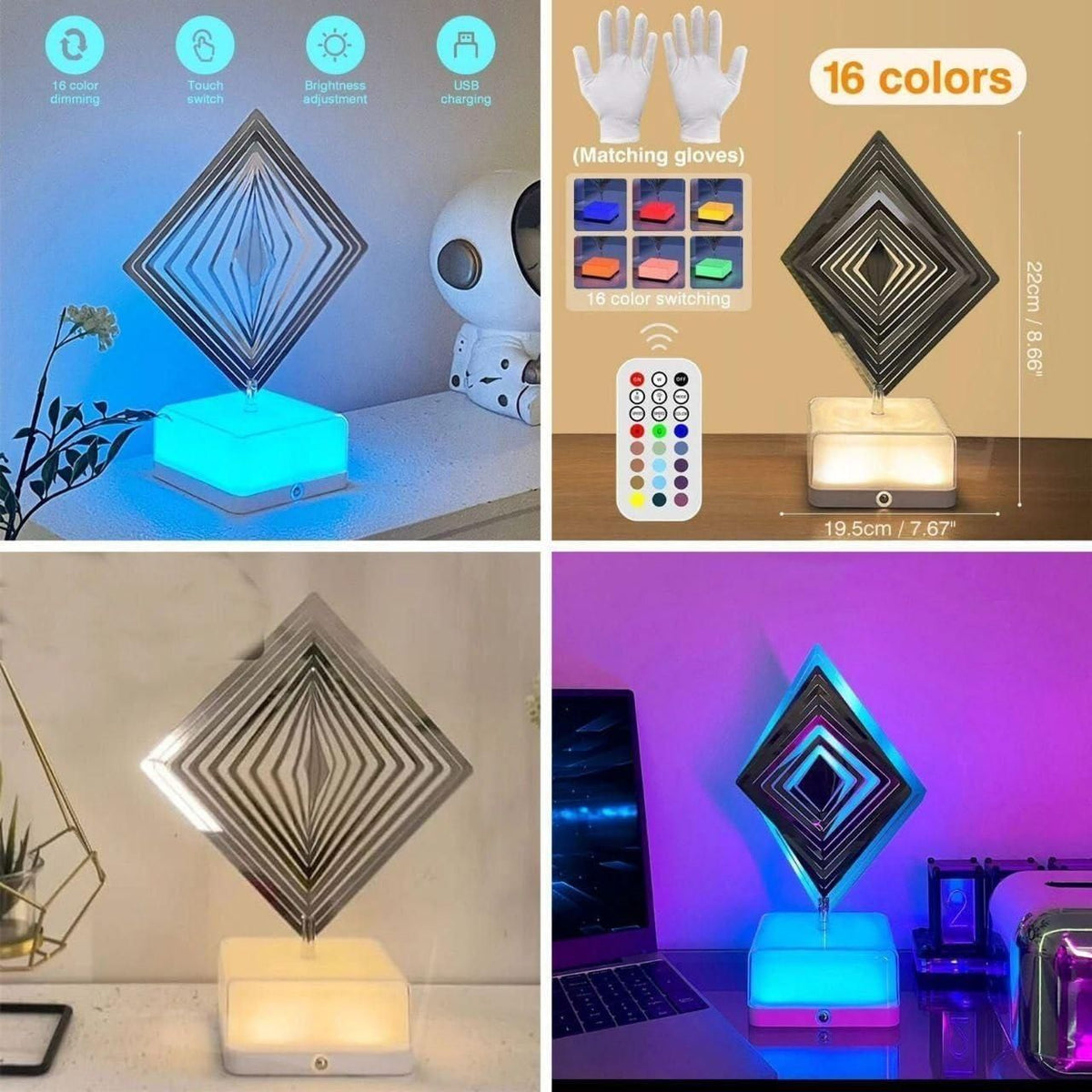 3D 360 Rotating Square Night Light - Sifatali