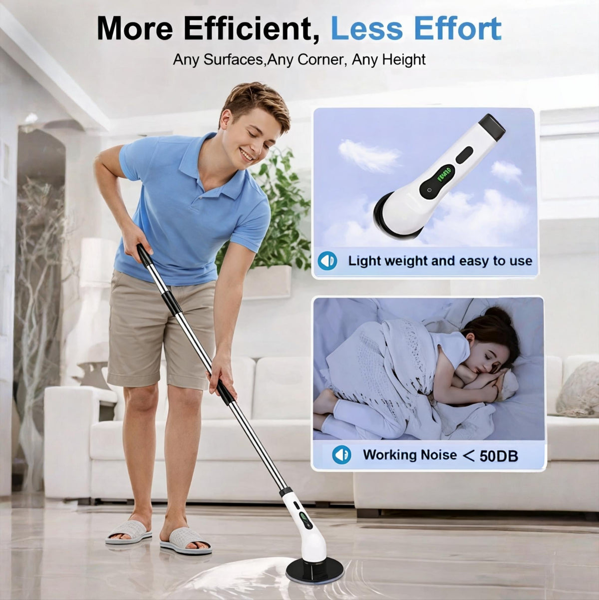 Electric Spin Scrubber - Professional Cleaning Brush; lightweight, easy-to-use for home and bathroom cleaning.